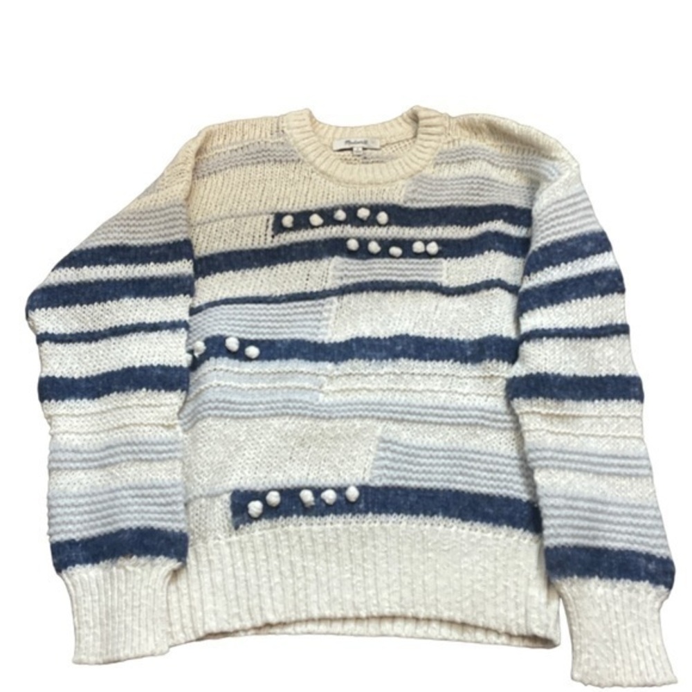 Madewell Crewneck Cream & Blue Sweater
